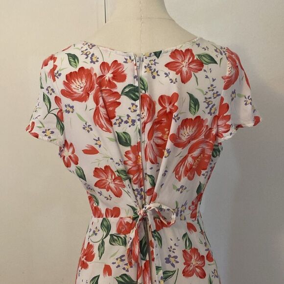 Vintage 90's Sheer White Floral Midi Dress with Back Tie Size Medium - Picture 7 of 12
